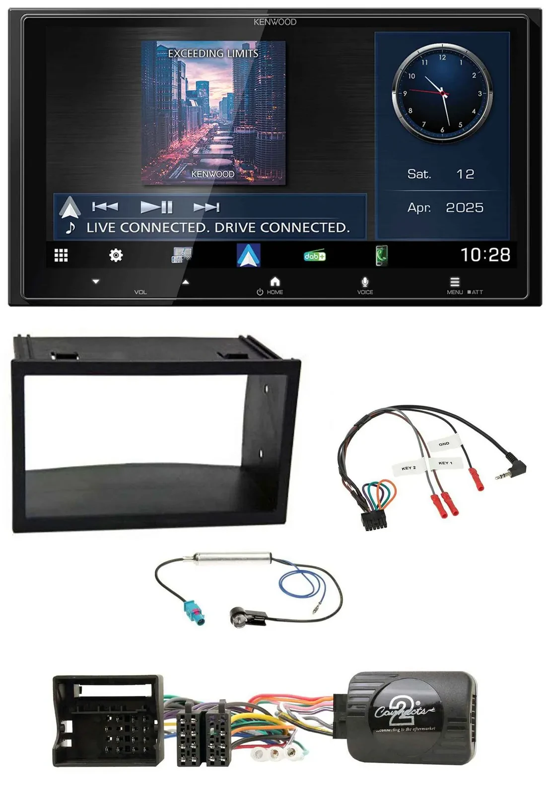 Kenwood Bluetooth 2DIN USB DAB Lenkrad Autoradio für VW Polo Passat Quadlock