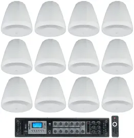 (12) JBL Control 64P/T 4" 30w Commercial 70v Hanging Pendant Speakers+Amplifier