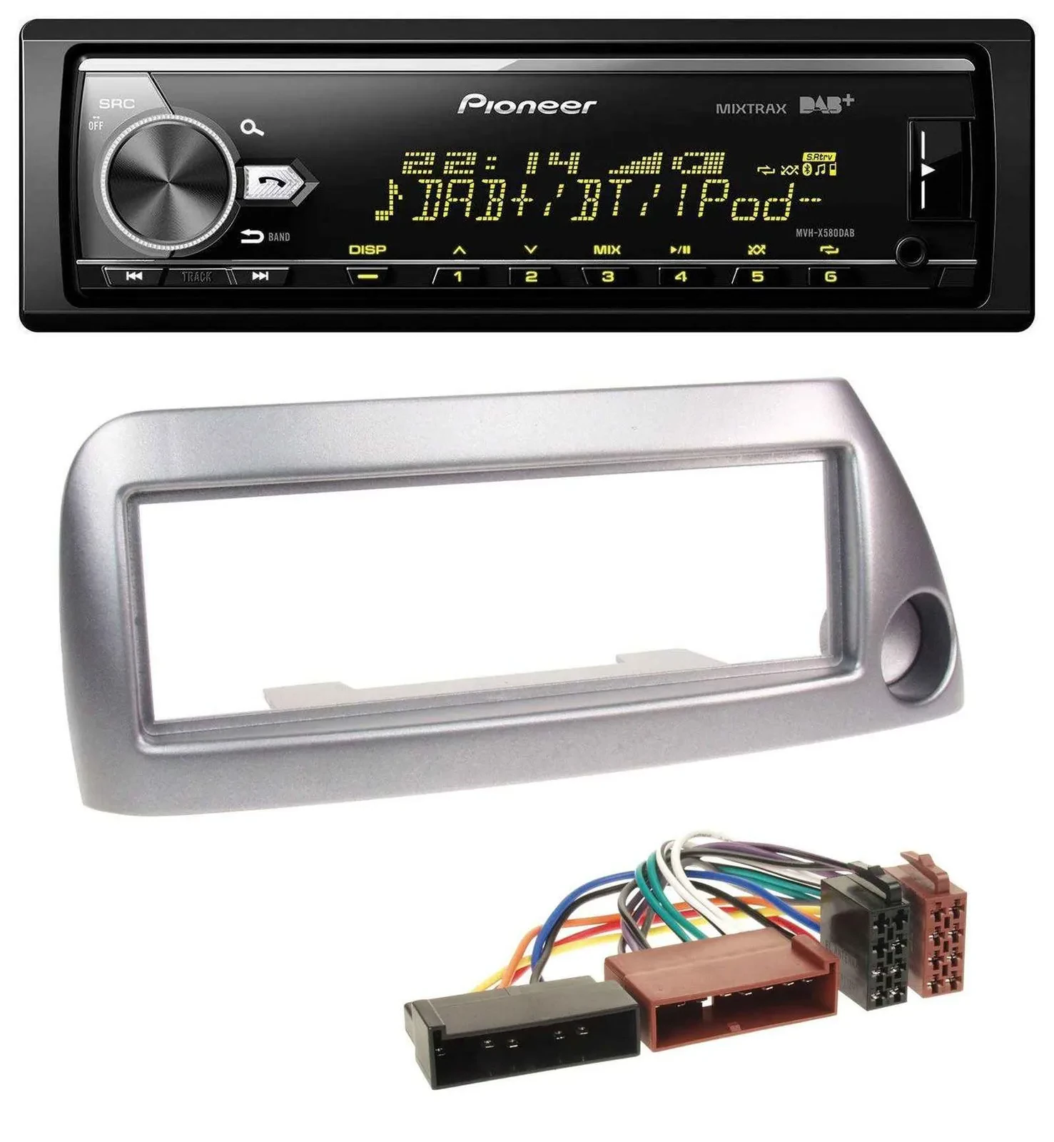 Pioneer Bluetooth USB DAB MP3 Autoradio für Ford Ka bis 2008 silber-metallic
