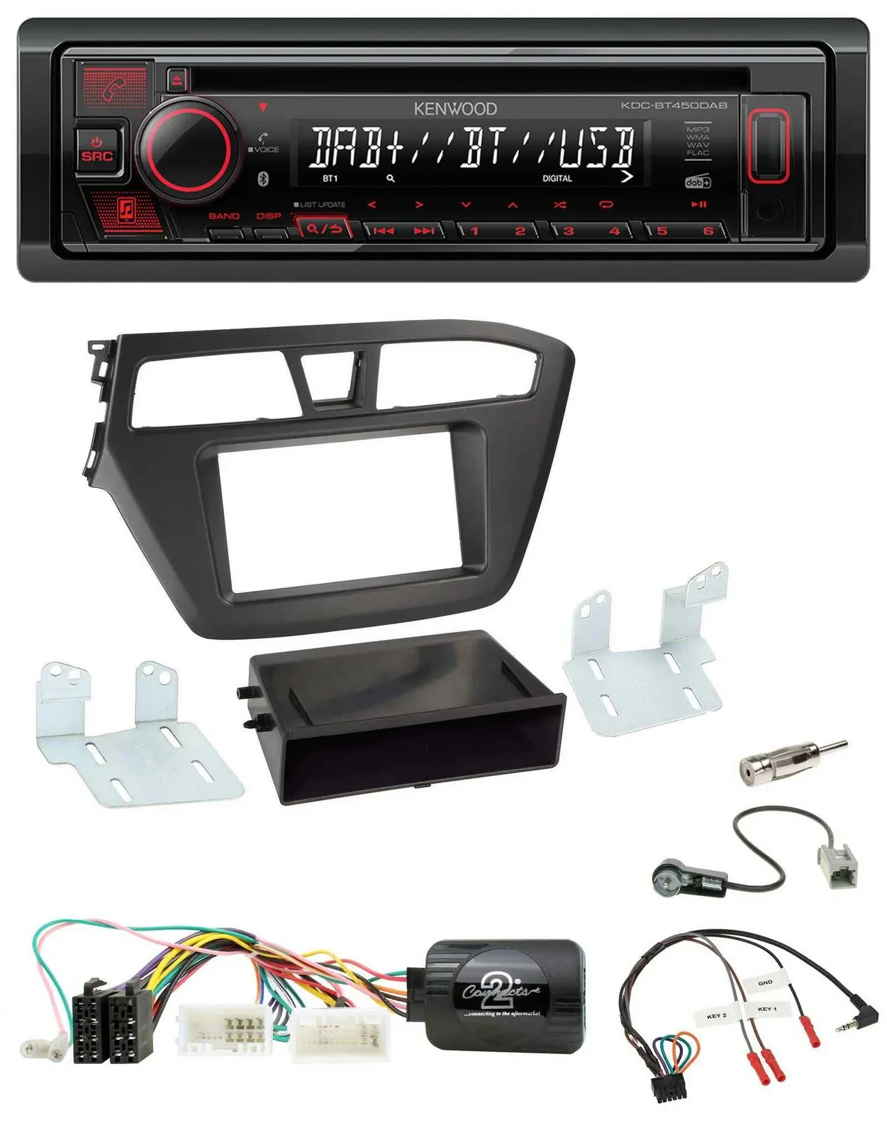 Kenwood Lenkrad CD USB Bluetooth DAB Autoradio für Hyundai i20 (ab 2015)