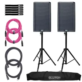 QSC K12.2 K2 Series 12" Powered Active DJ PA Speakers w Stands & Pink XLR Cables