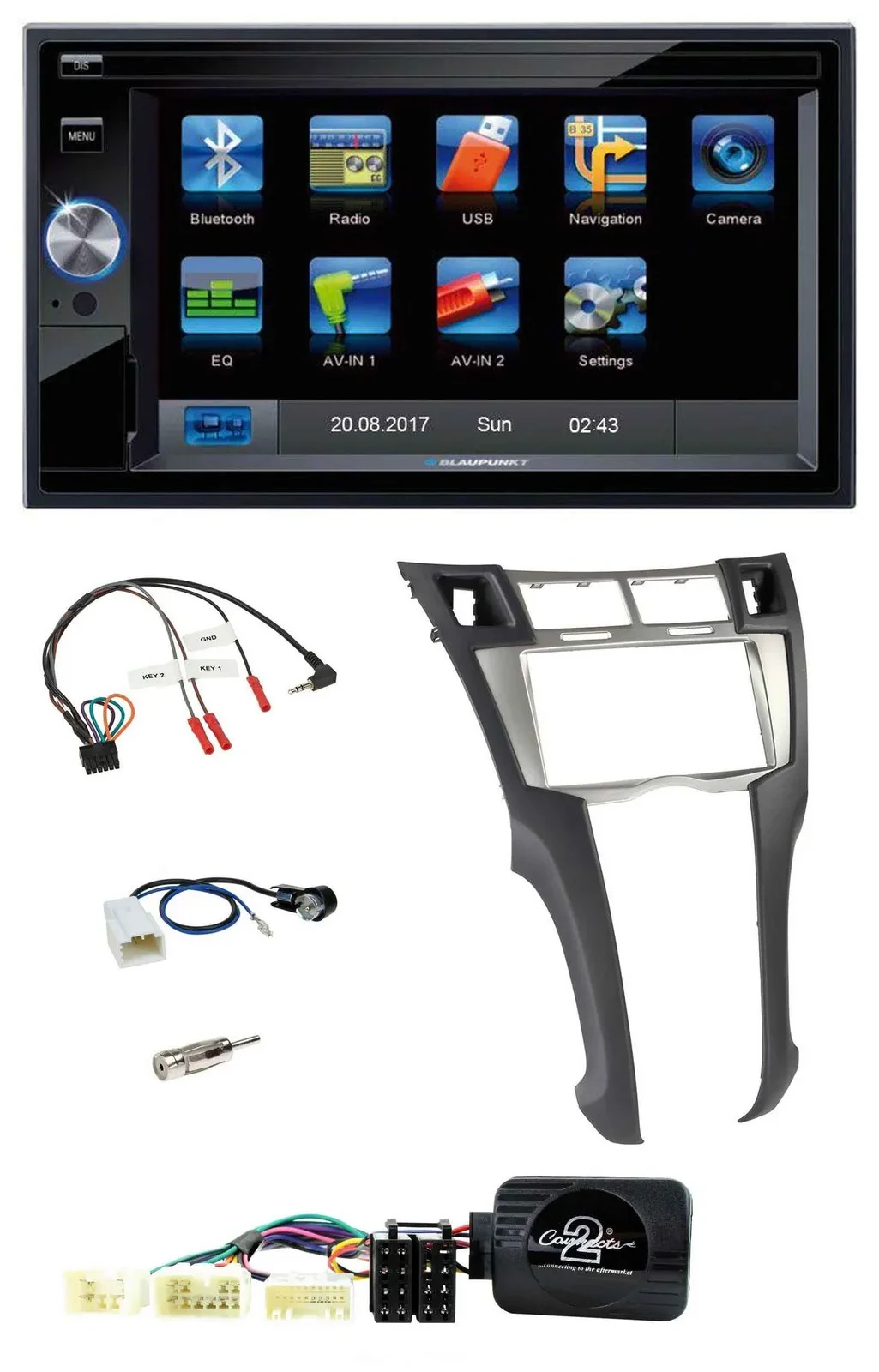 Автомагнитола Blaupunkt 2DIN, навигация, USB, Bluetooth, TMC для Toyota Yaris 2006–2011