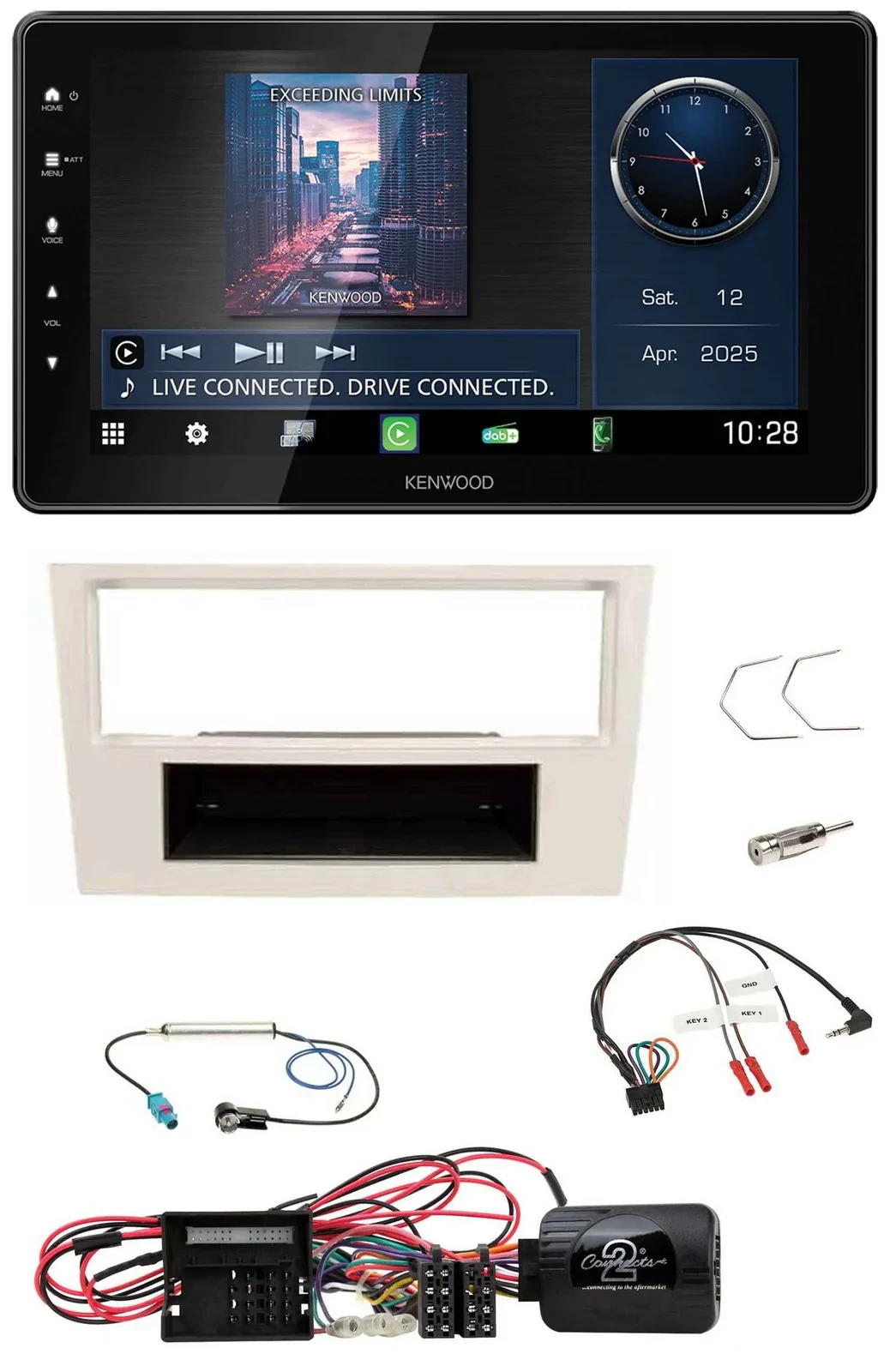 Kenwood Lenkrad Bluetooth USB DAB Autoradio für Opel Corsa D perl-weiss 09-14