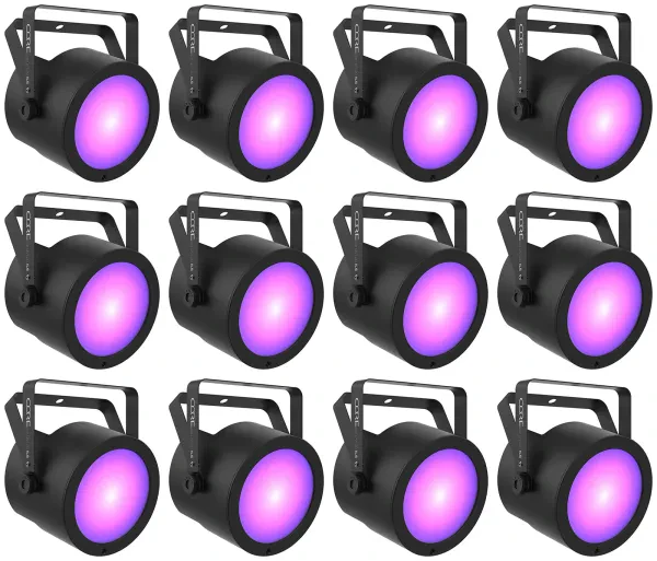(12) Chauvet DJ COREpar UV 120 ILS UV COB LED D-Fi USB DMX Par Can Wash Lights