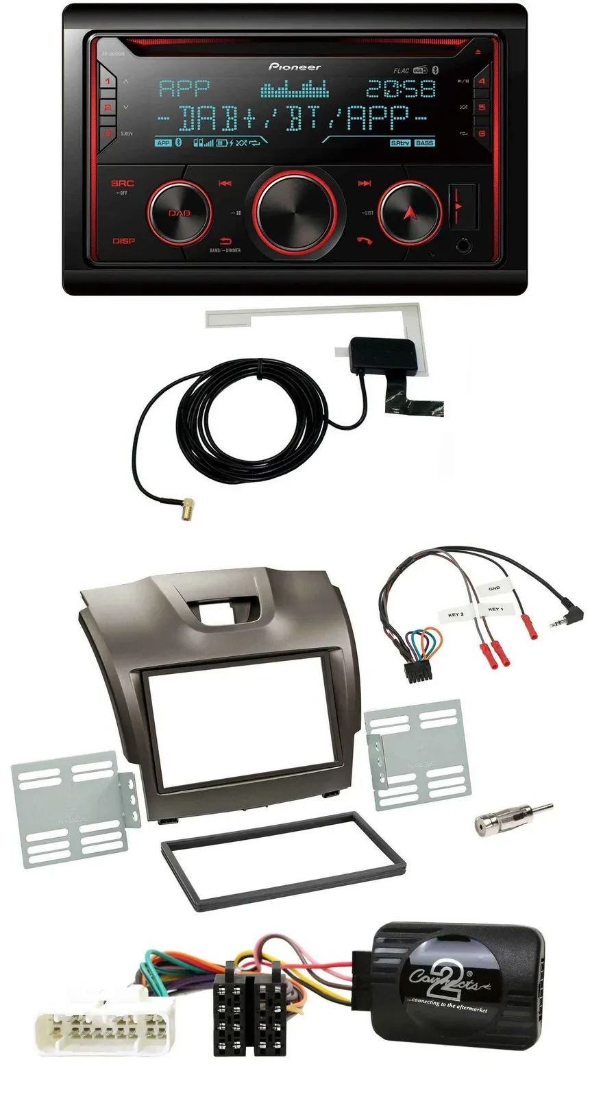 Pioneer 2DIN Lenkrad DAB USB CD Bluetooth Autoradio für Isuzu D-Max ab 2012 grau