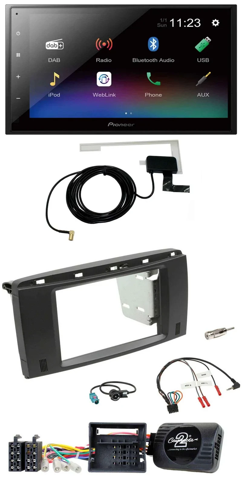 Pioneer DAB Lenkrad Bluetooth 2DIN USB Autoradio für Mercedes SLK 08-11 R171