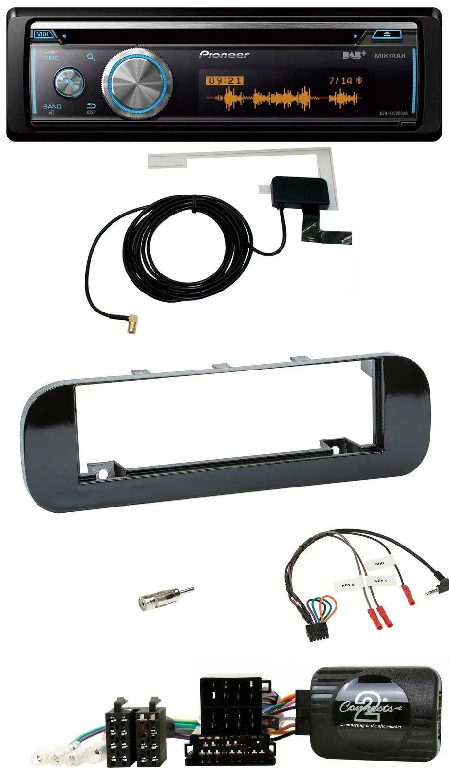 Pioneer Bluetooth DAB Lenkrad USB CD Autoradio für Fiat Panda 12-20 schwarz glän