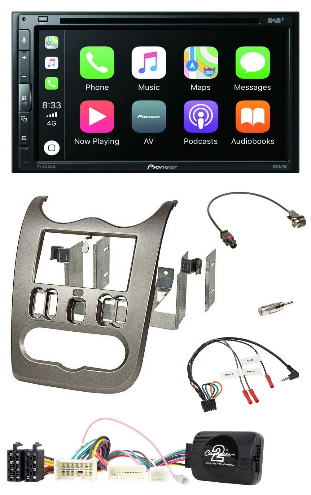 Автомагнитола Pioneer 2-DIN DVD, DAB, Bluetooth, USB, для Dacia (с 2012), тёмное серебро