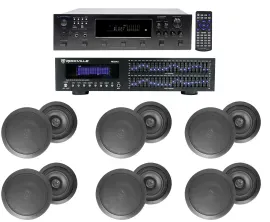 6000w 6-Zone, Home Theater Bluetooth Receiver+12) Black 6.5" Ceiling Speakers+EQ