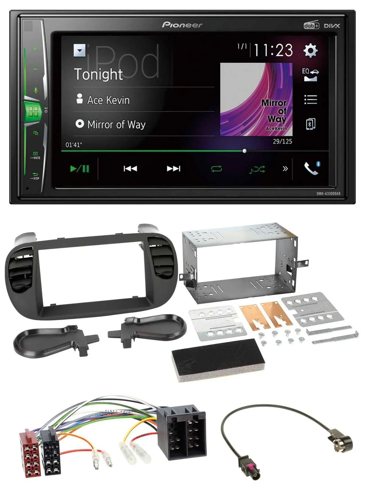 Автомагнитола Pioneer 2DIN, DAB, USB, Bluetooth для Fiat 500 (ISO, с 2012), soft touch