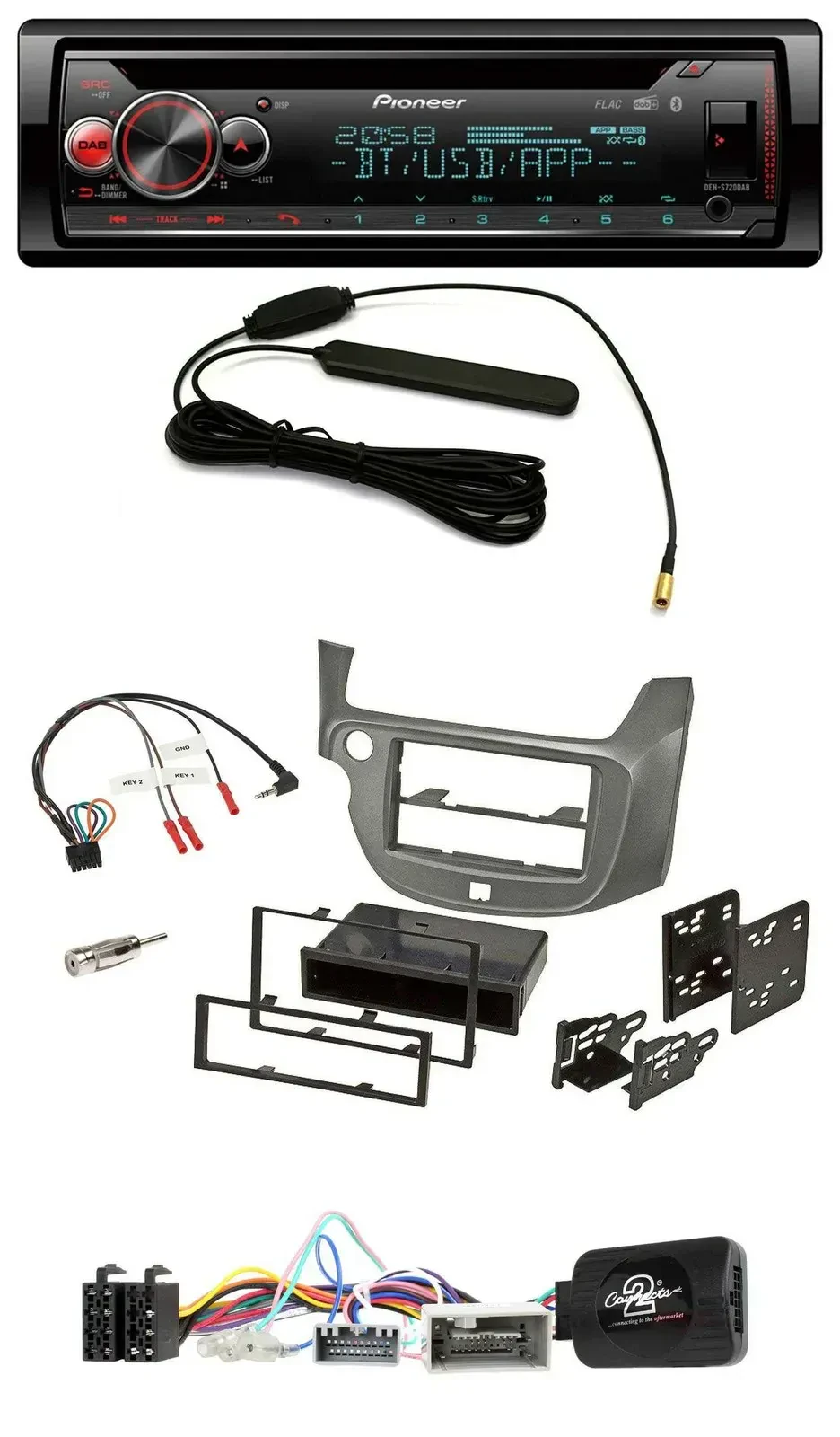 Pioneer USB DAB Lenkrad Bluetooth CD Autoradio für Honda Jazz ab 2014 silber