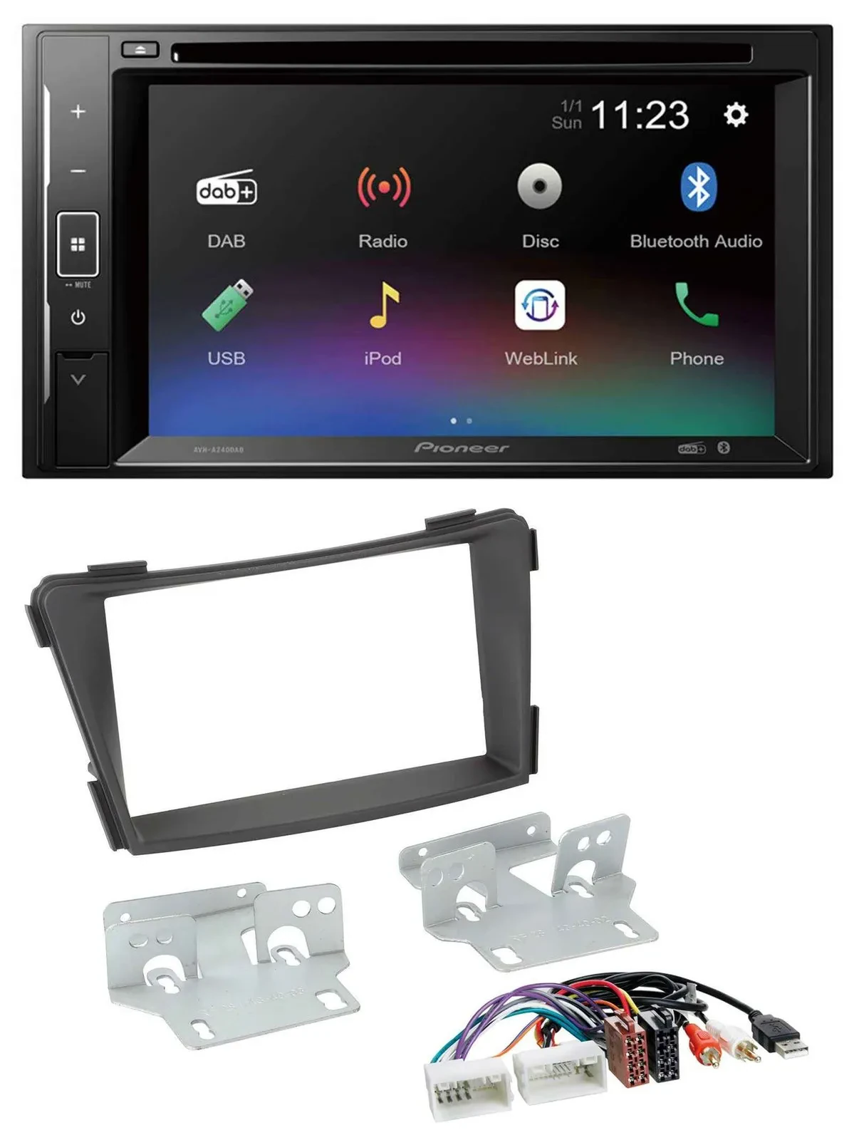 Автомагнитола для Hyundai i40 (с 2011) Pioneer 2DIN, Bluetooth, USB, MP3, DAB, DVD, черный