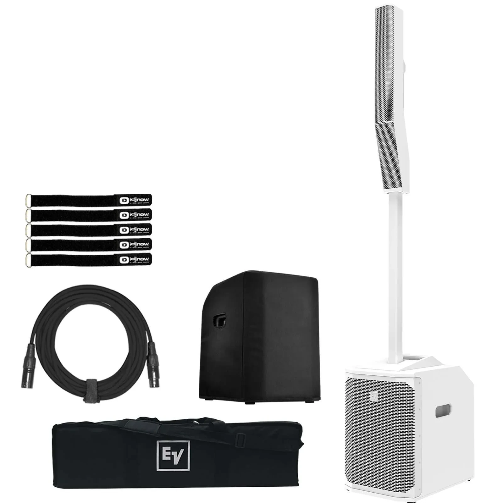 Electro-Voice Evolve50M Powered Column DJ PA Speaker White w Mixer & Sub Cover