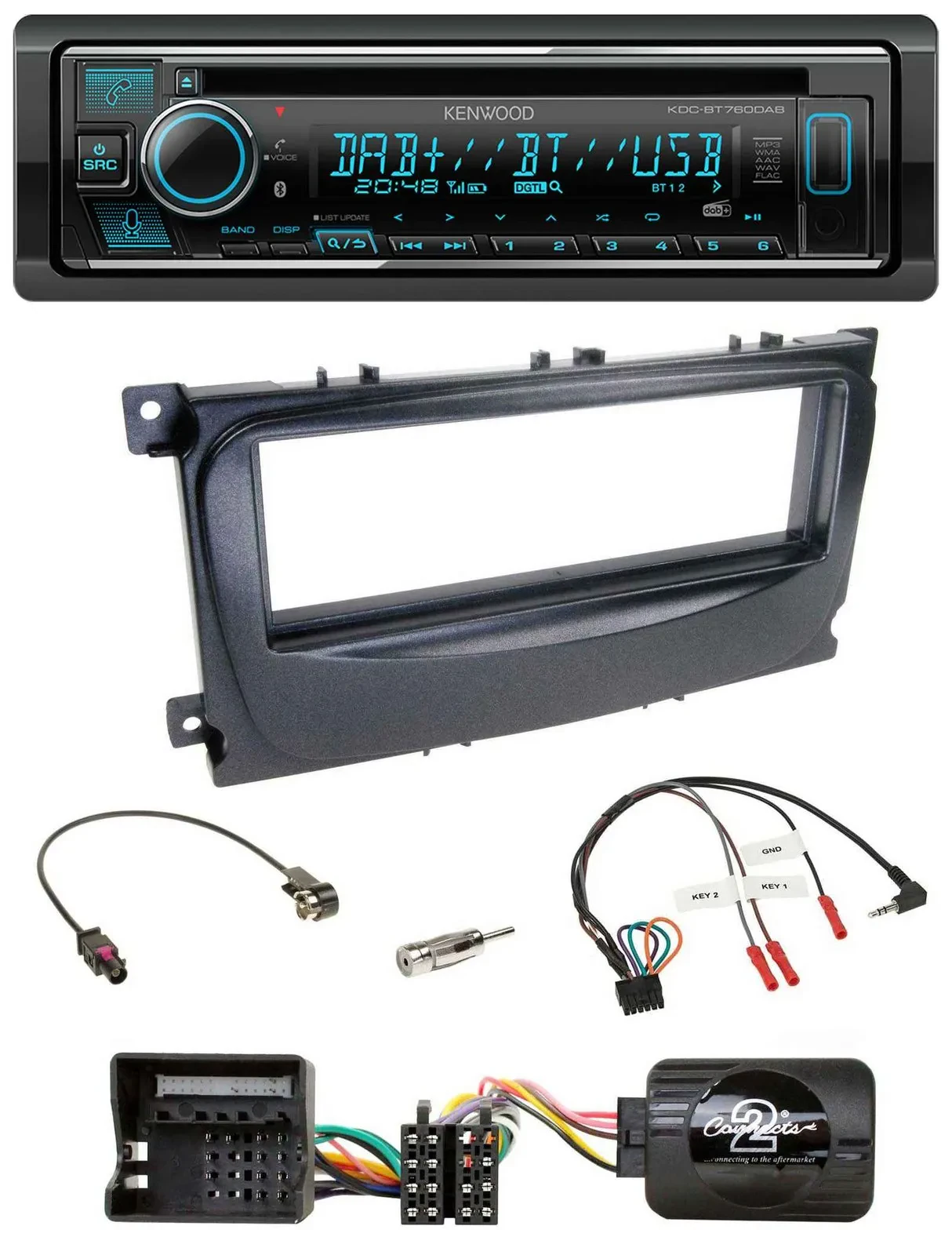 Автомагнитола Kenwood Bluetooth DAB USB CD для Ford S‑Max/Mondeo 2007–2014, черный