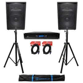 (2) JBL JRX215 15" 1000 Watt DJ PA Speakers+Power Amplifier+Stands+Cables