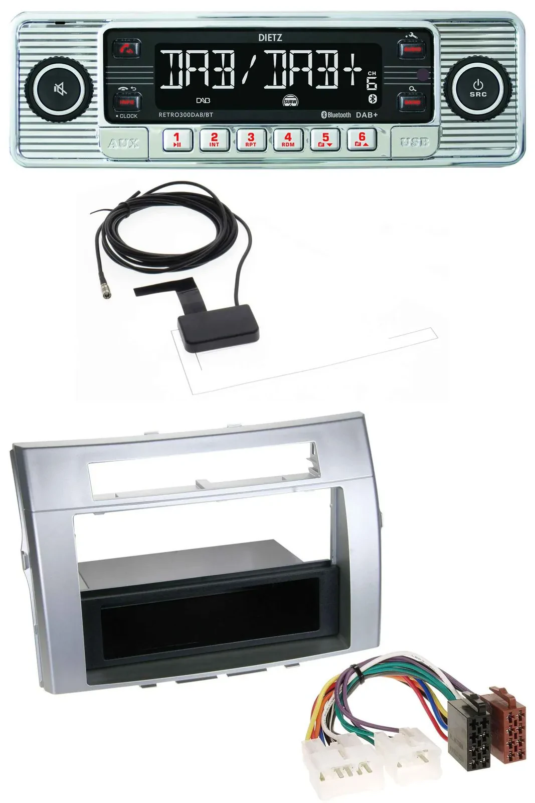 Dietz Bluetooth USB MP3 DAB Autoradio für Toyota Corolla Verso 2004-2009 silber