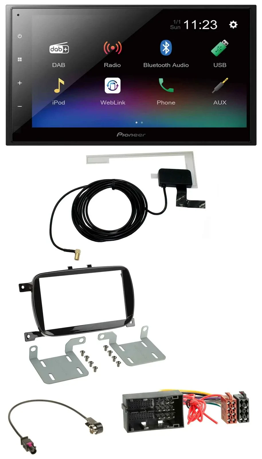 Автомагнитола Pioneer 2DIN, DAB, Bluetooth, USB, MP3, для Fiat 500X (с 2016), черный глянец