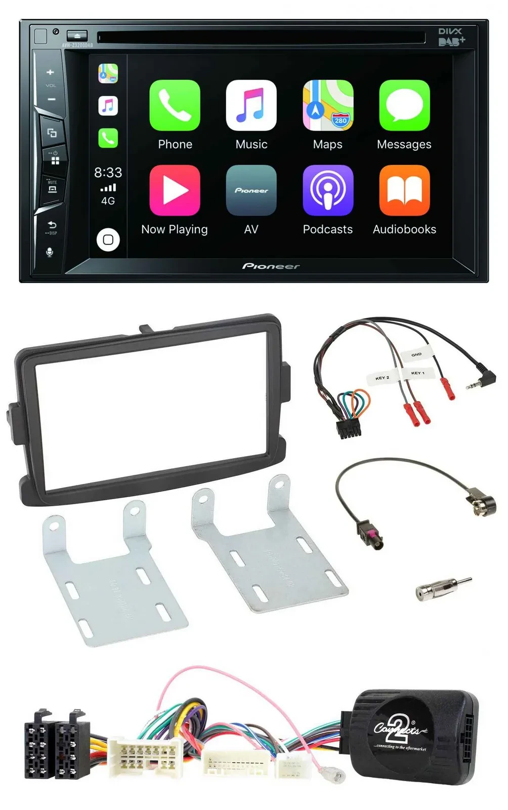 Автомагнитола для Dacia Sandero Pioneer 2DIN, USB, DVD, Bluetooth, DAB (с 2013)