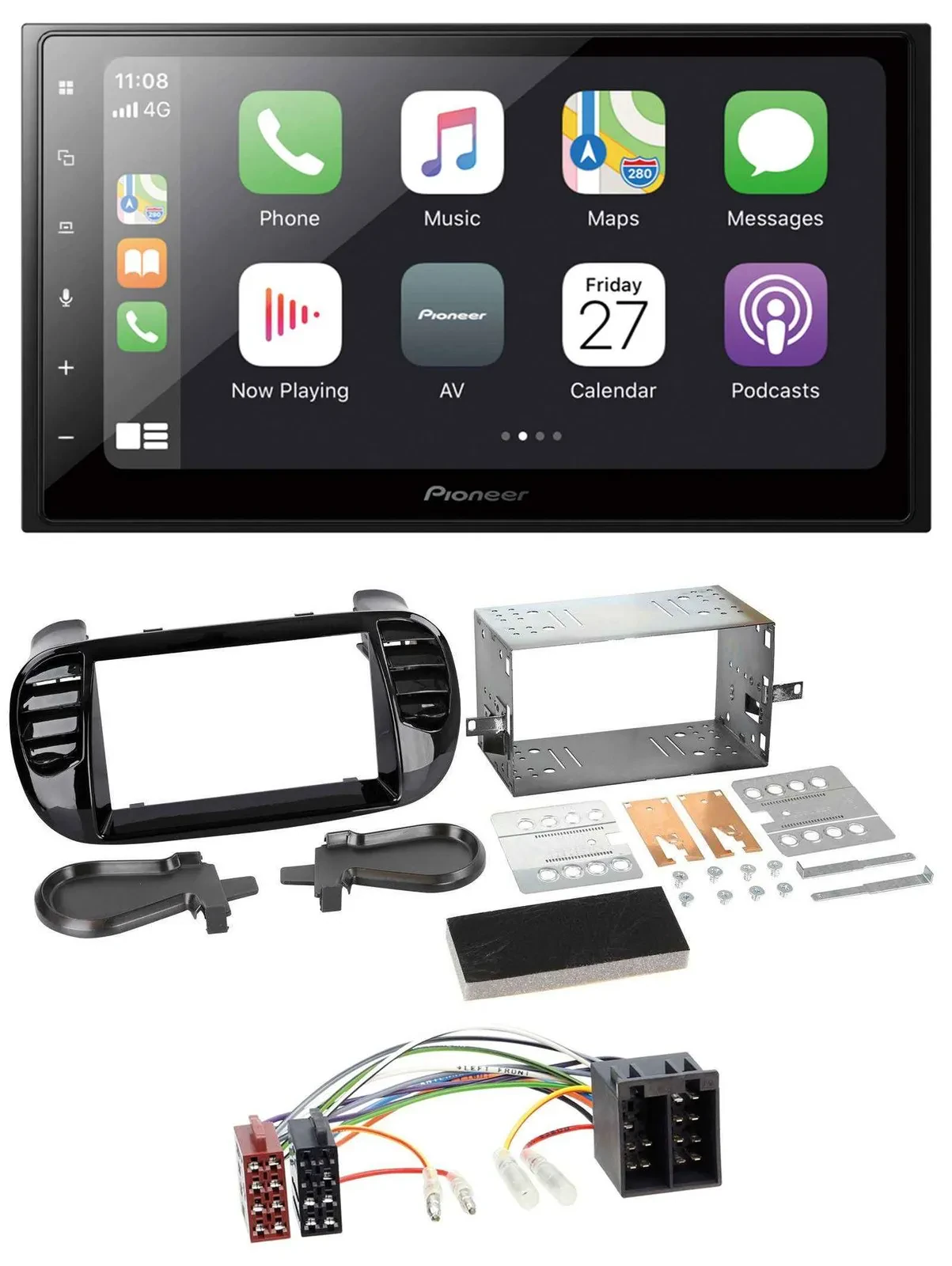 Автомагнитола Pioneer 2 DIN, Bluetooth, DAB, USB, для Fiat 500 до 2012, цвет черный глянцевый