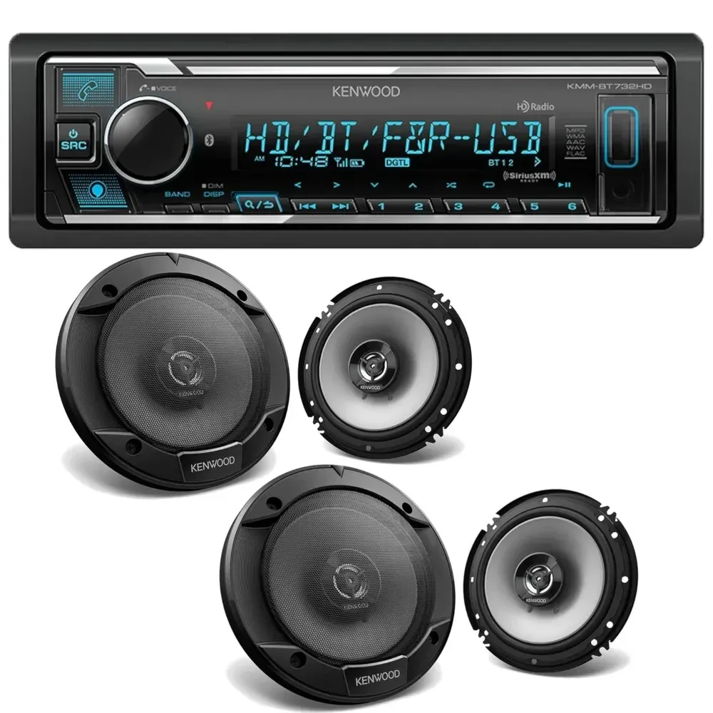 Автомагнитола Kenwood KMM-BT732HD Bluetooth (набор, 4 × 6.5" коаксиальные колонки)