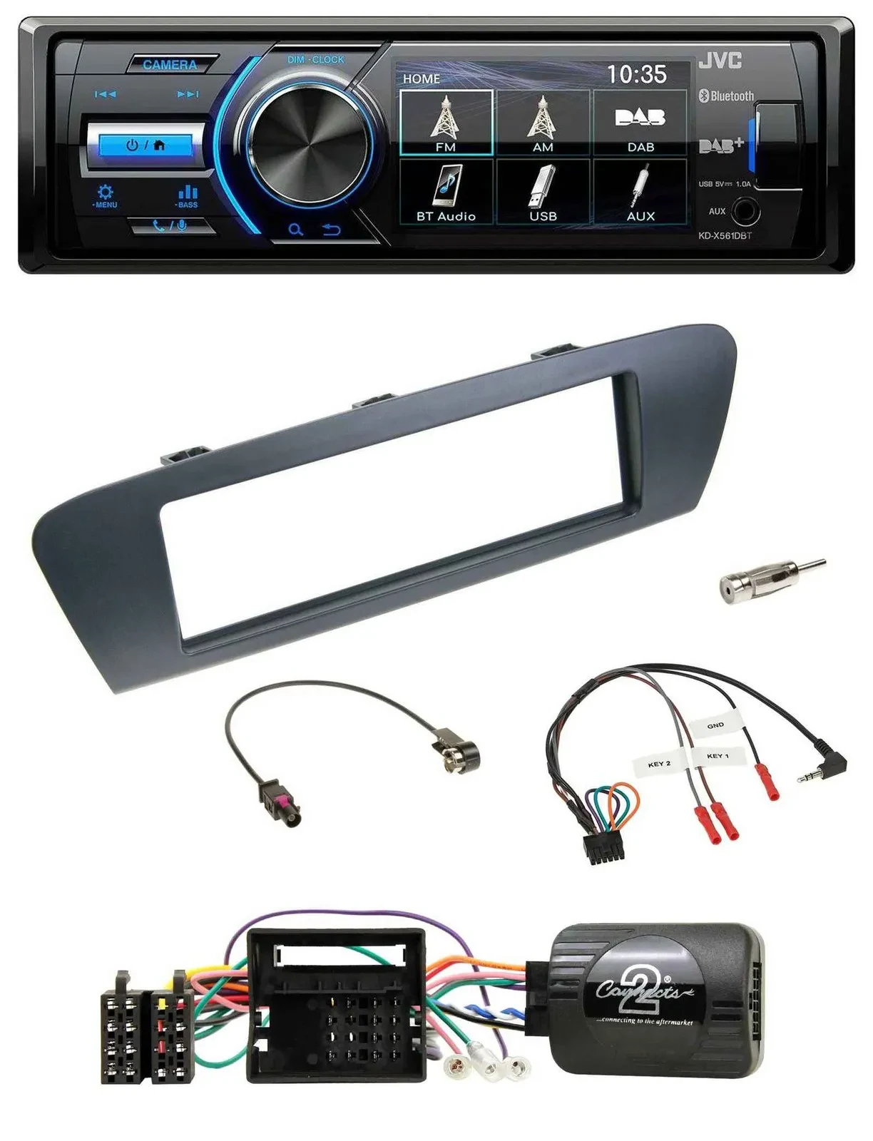 Автомагнитола JVC Bluetooth, USB, DAB, для Renault Grand Scenic (с 2009), поддержка управления на руле