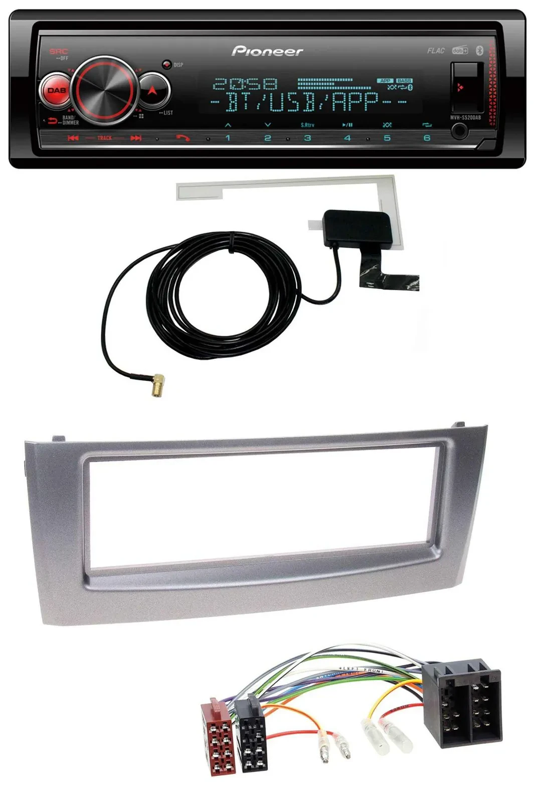 Автомагнитола Pioneer Bluetooth, DAB, USB, MP3 для Fiat Punto/Grande Punto (с 2005), серый