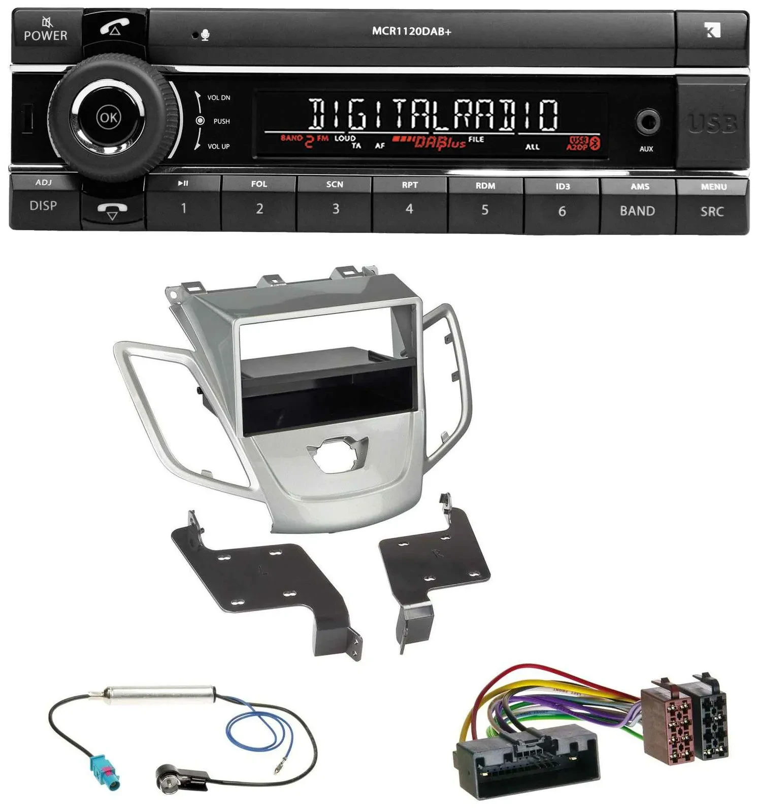 Автомагнитола Kienzle Bluetooth MP3 USB DAB для Ford Fiesta JA8 (2010–2017) без дисплея