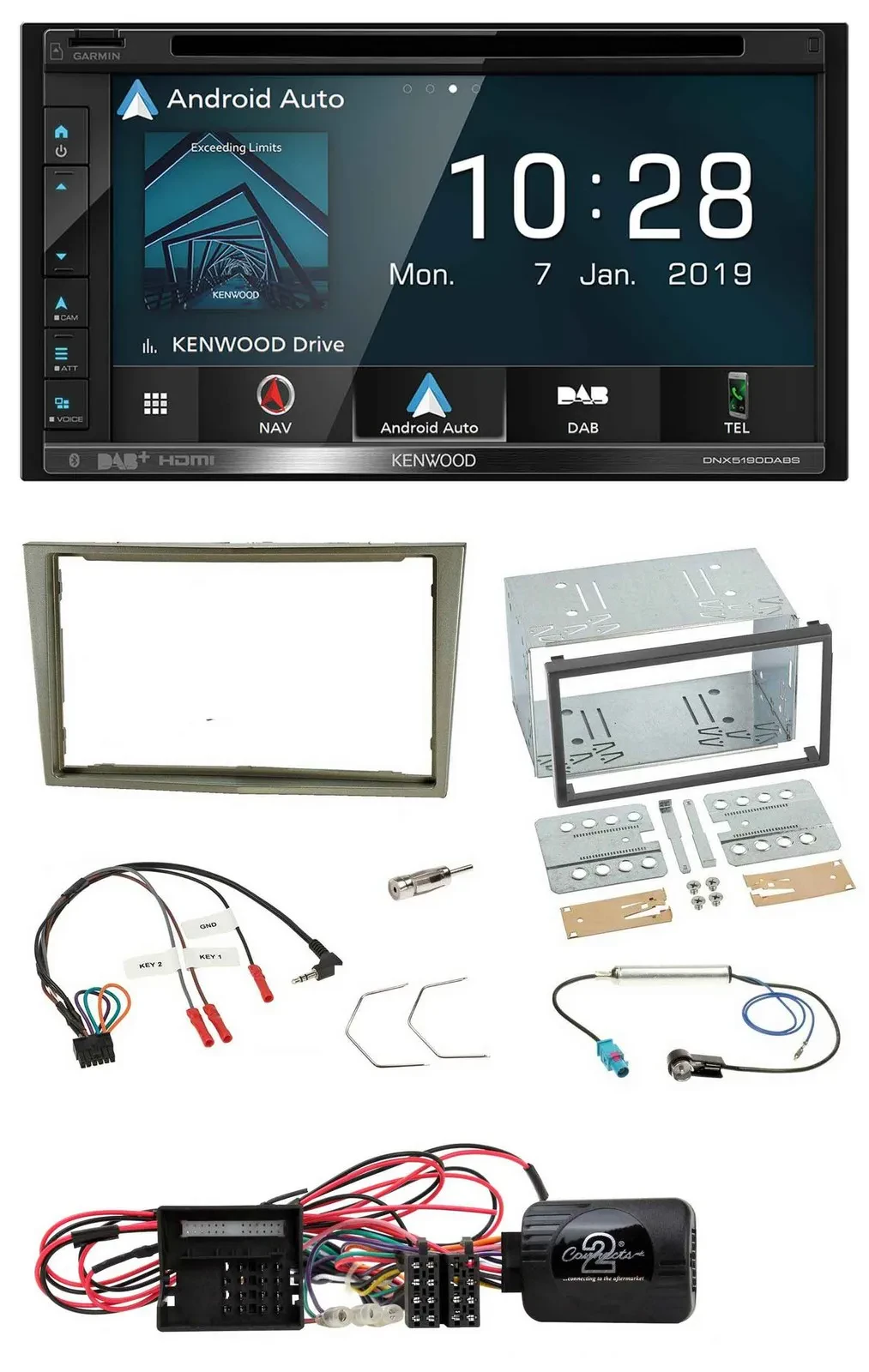 Kenwood DAB TMC USB 2DIN Lenkrad Bluetooth Navigation für Opel Corsa D satin-sto
