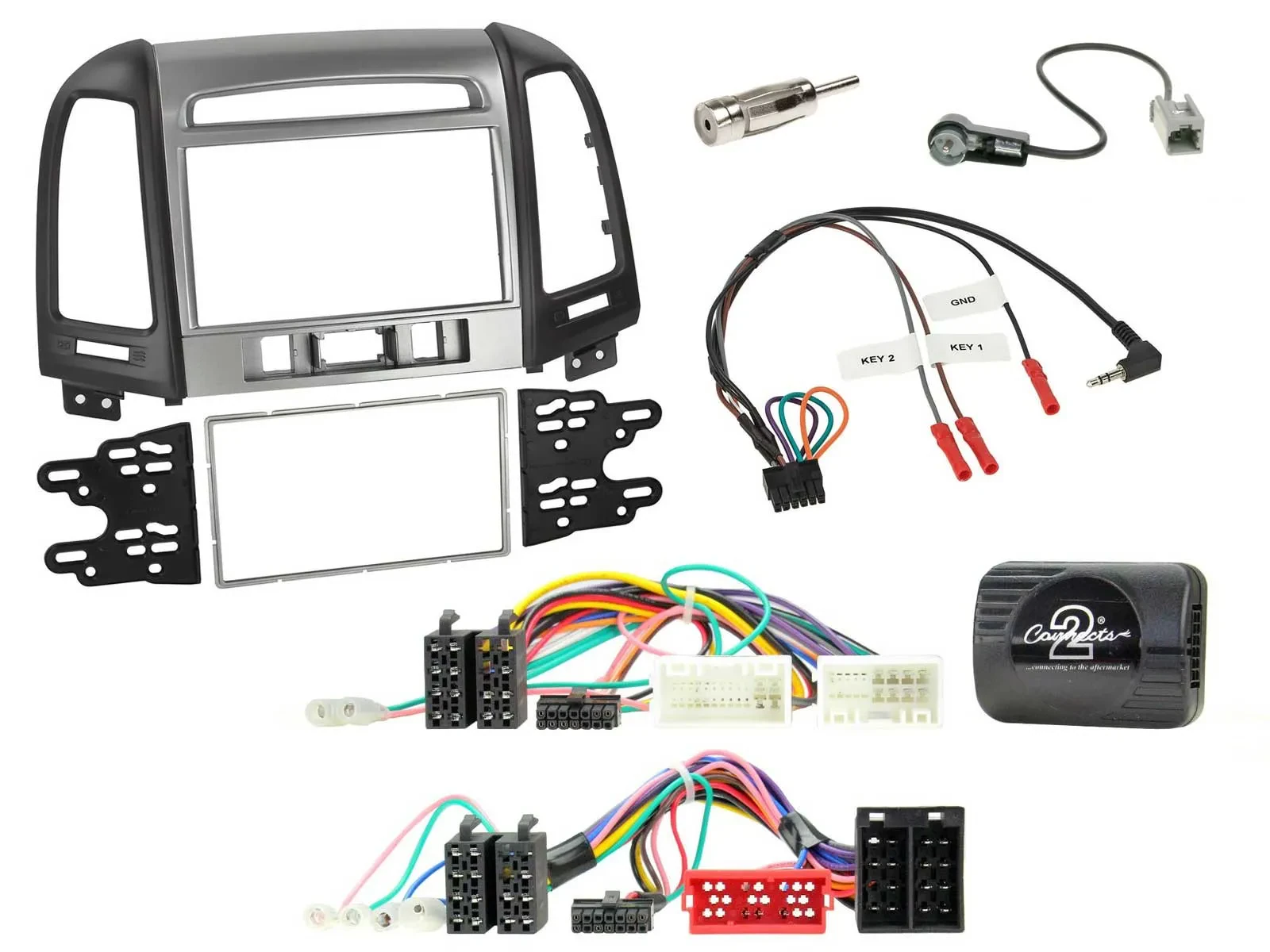 Einbauset Lenkradadapter Doppel DIN Autoradio für Hyundai Santa Fe 10-12 3 Schal