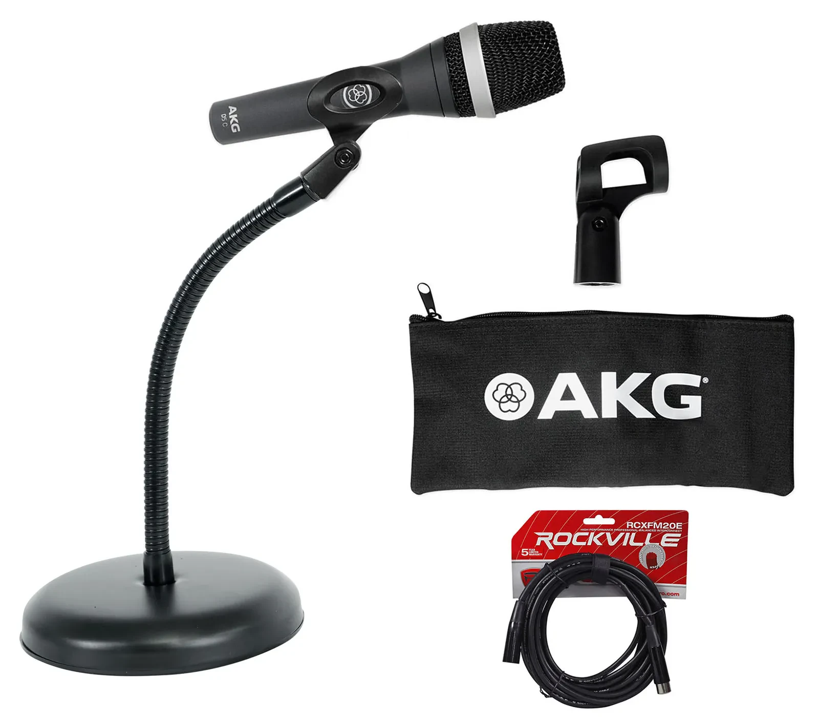 AKG D5 C Professional Dynamic Vocal Microphone D5C+Gooseneck Desk Stand+Cable