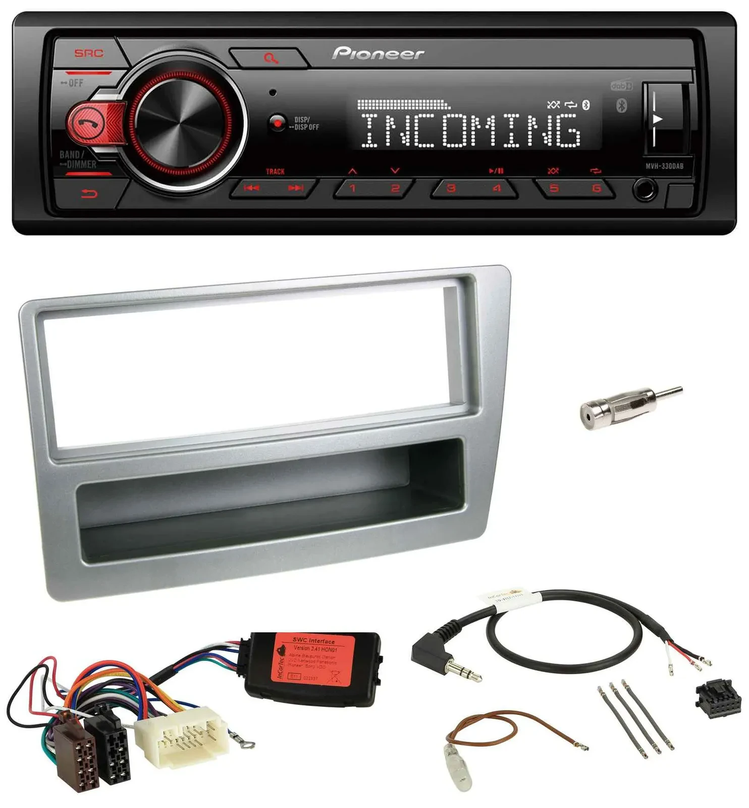 Автомагнитола для Honda Civic 2004–2006 Pioneer Bluetooth, USB, DAB, поддержка кнопок на руле, серебристая