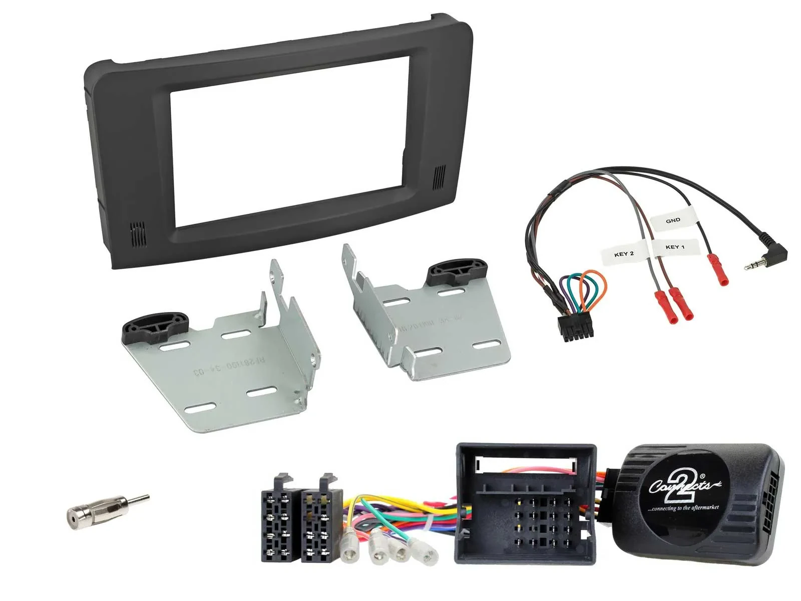 Установочный комплект для автомагнитолы Caraudio24 для Mercedes M-Class 2005–2011, 2 DIN, черный, с адаптером управления на руле