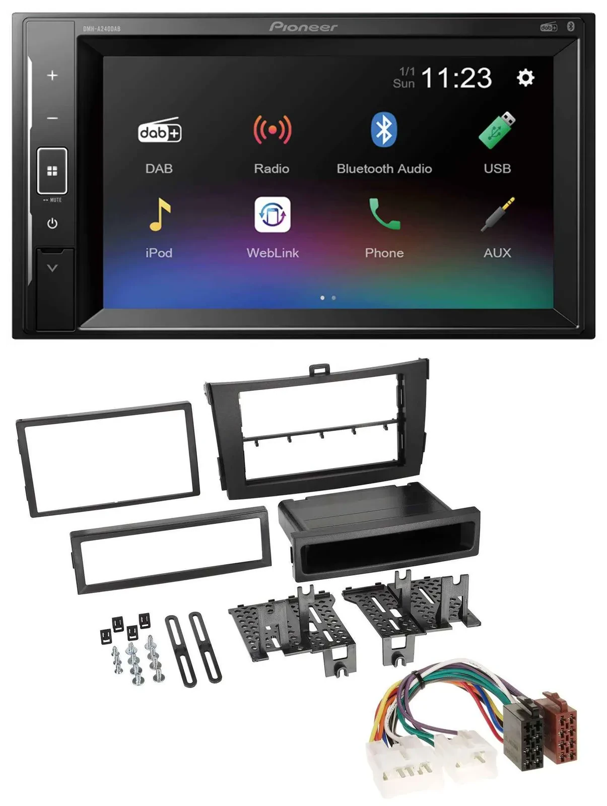 Автомагнитола для Toyota Corolla 2009–2013 Pioneer 2DIN, DAB, Bluetooth, USB, MP3, черная