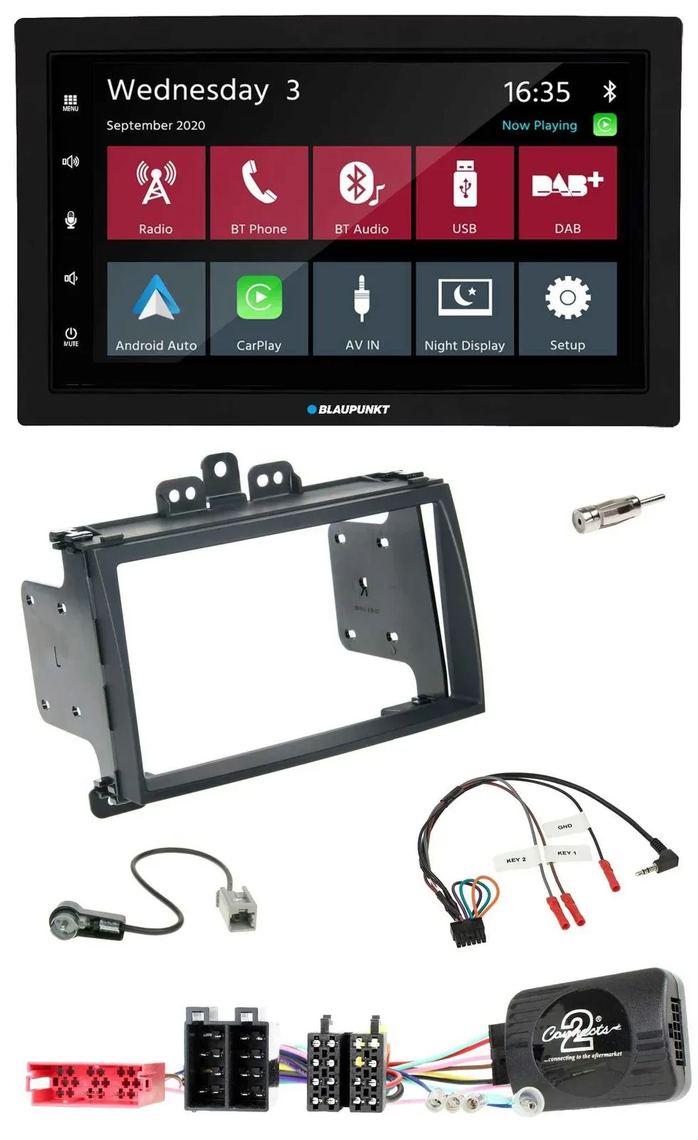 Blaupunkt 2DIN Lenkrad USB Bluetooth DAB Autoradio für Hyundai i20 09-12 schwarz