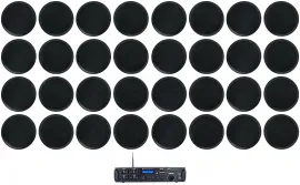 Rockville Rock Zone 8 Channel Amplifier+(32) 8" Black Ceiling Speakers For Hotel