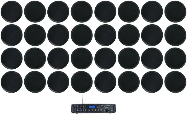 Rockville Rock Zone 8 Channel Amplifier+(32) 8" Black Ceiling Speakers For Hotel