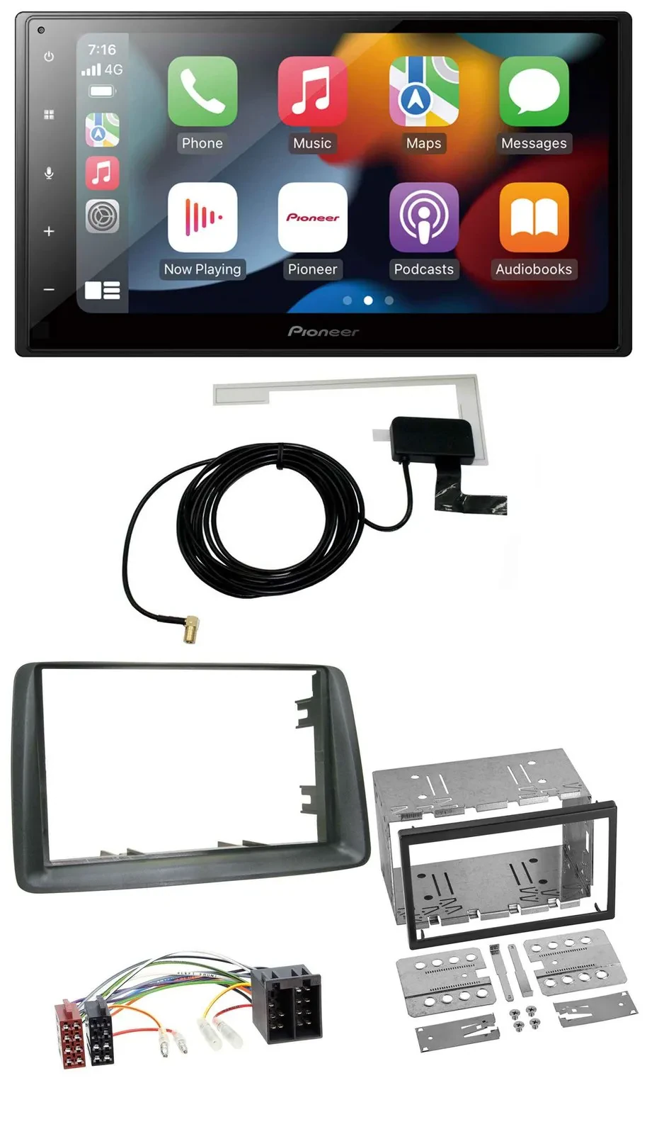 Pioneer MP3 USB Bluetooth DAB 2DIN Autoradio für Fiat Panda 2003-2012 grau