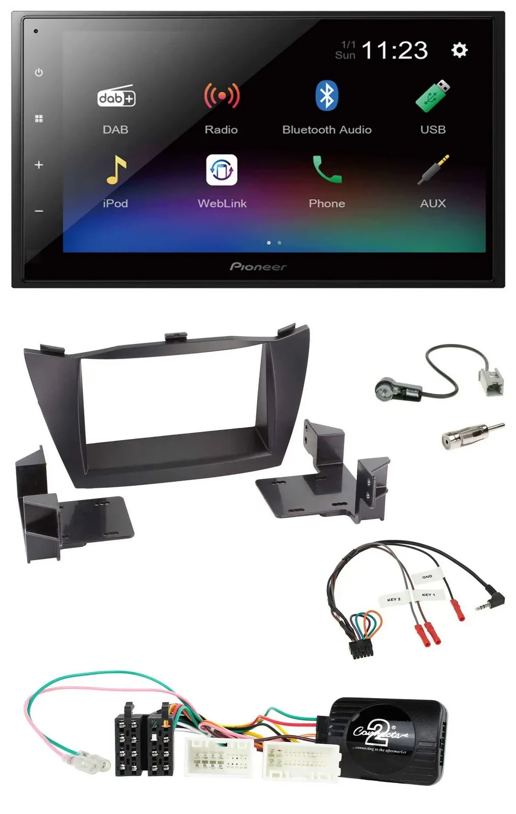 Pioneer USB Bluetooth DAB 2DIN Lenkrad Autoradio für Hyundai ix35 2010-2013 ohne