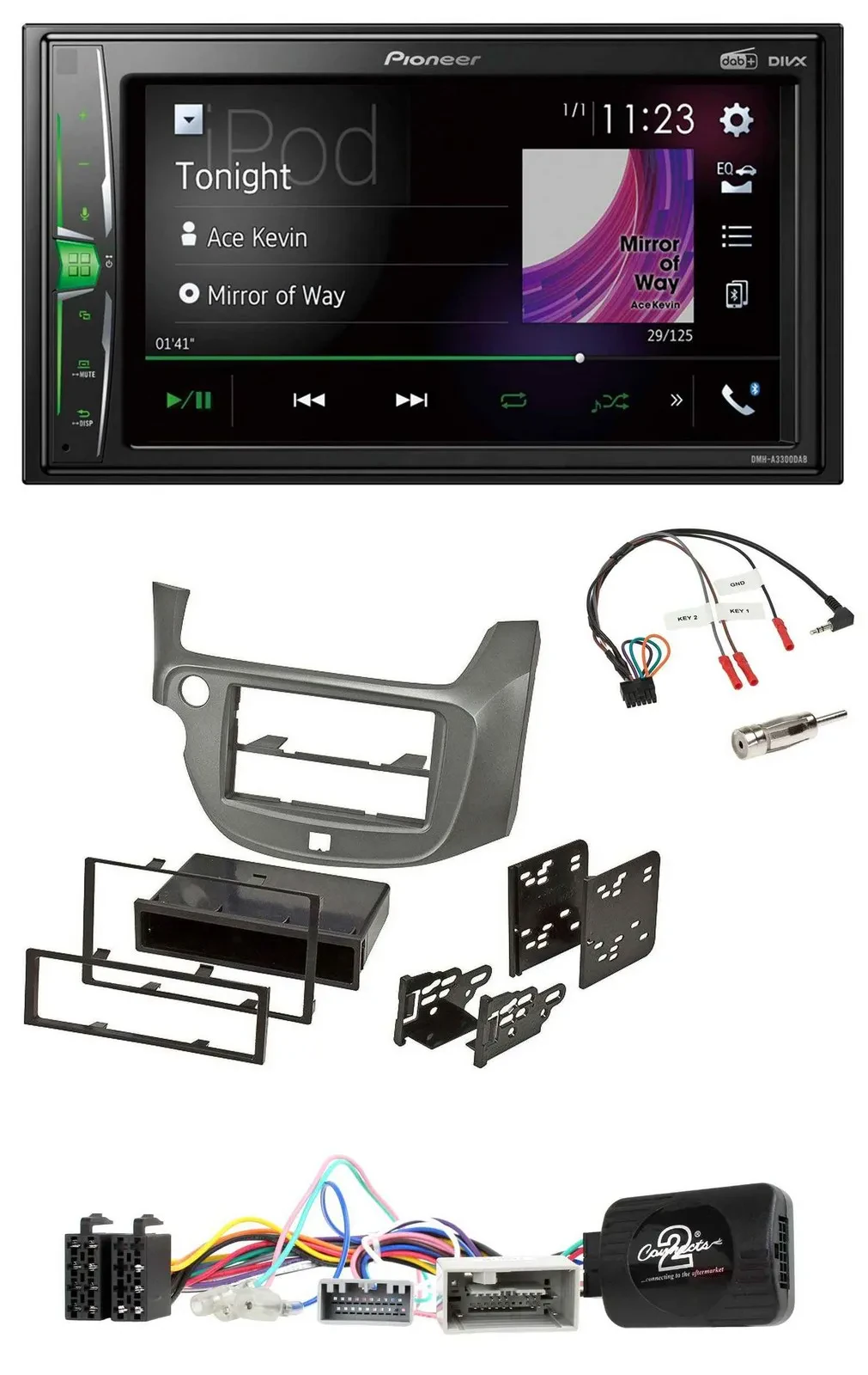 Pioneer 2DIN Lenkrad DAB USB Bluetooth Autoradio für Honda Jazz ab 2014 silber