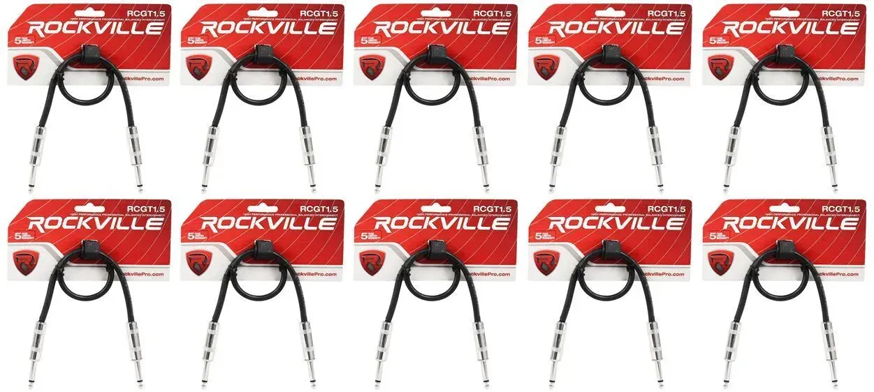 Патч-кабель инструментальный Rockville RCGT1.5B Black 0.45 м (10 штук)