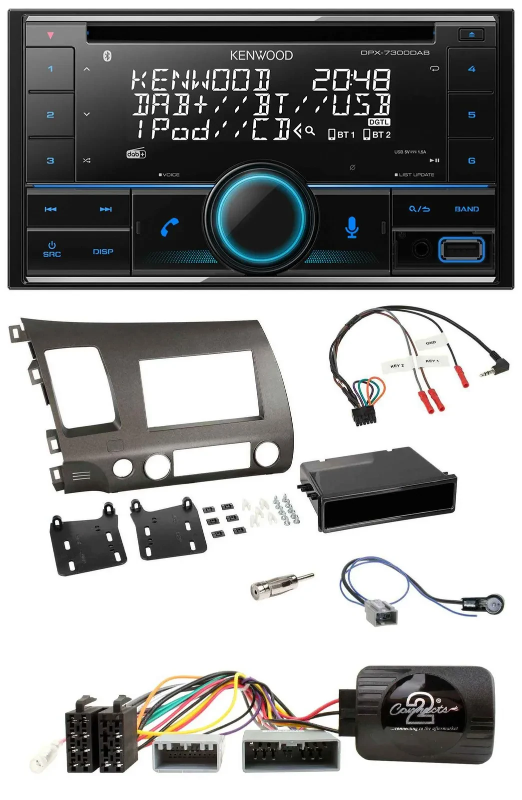 Kenwood CD 2DIN DAB USB Lenkrad Bluetooth Autoradio für Honda Civic 06-10 Hybrid
