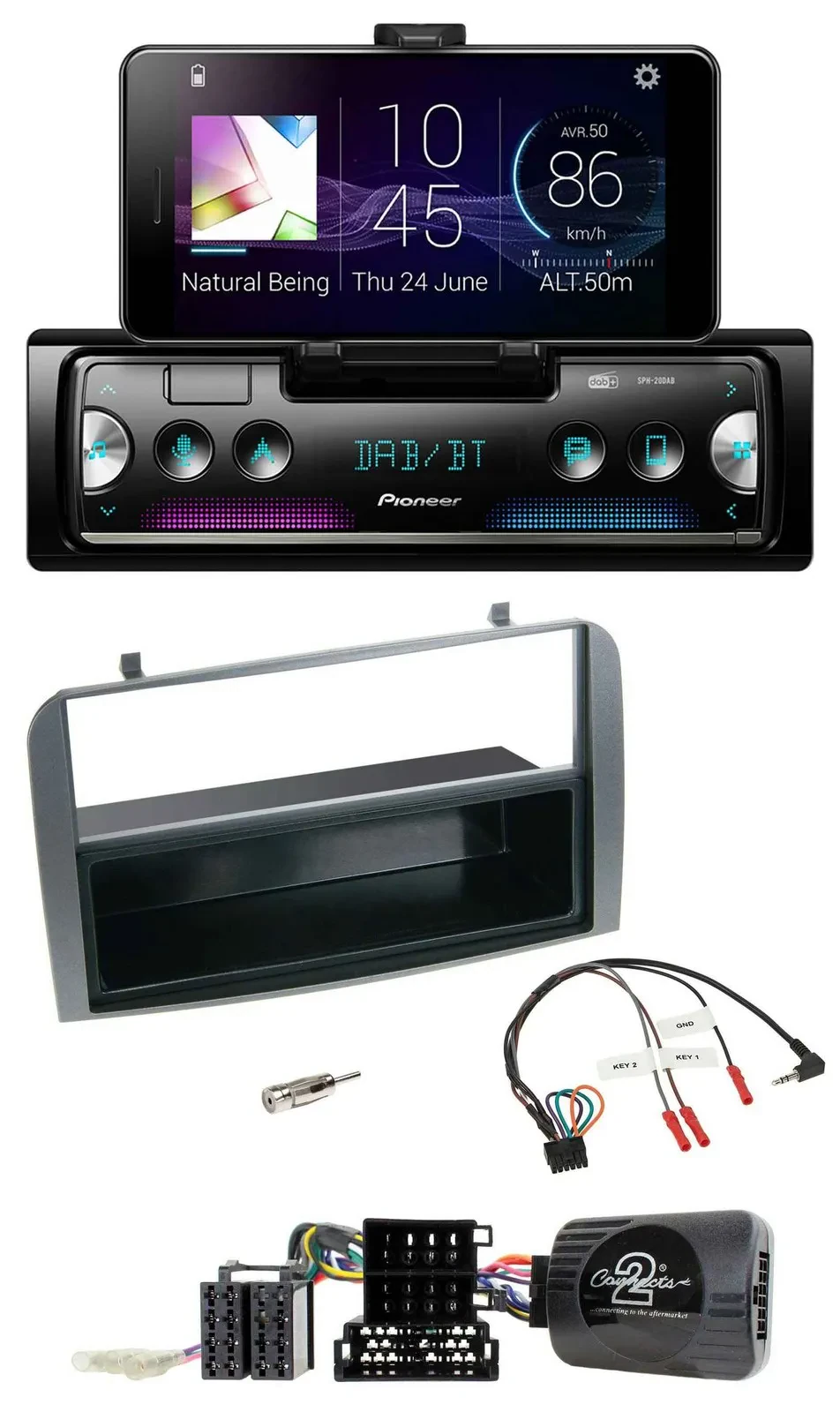 Pioneer USB Lenkrad Bluetooth DAB Autoradio für Alfa 147 GT 07-10 anthrazit Abla