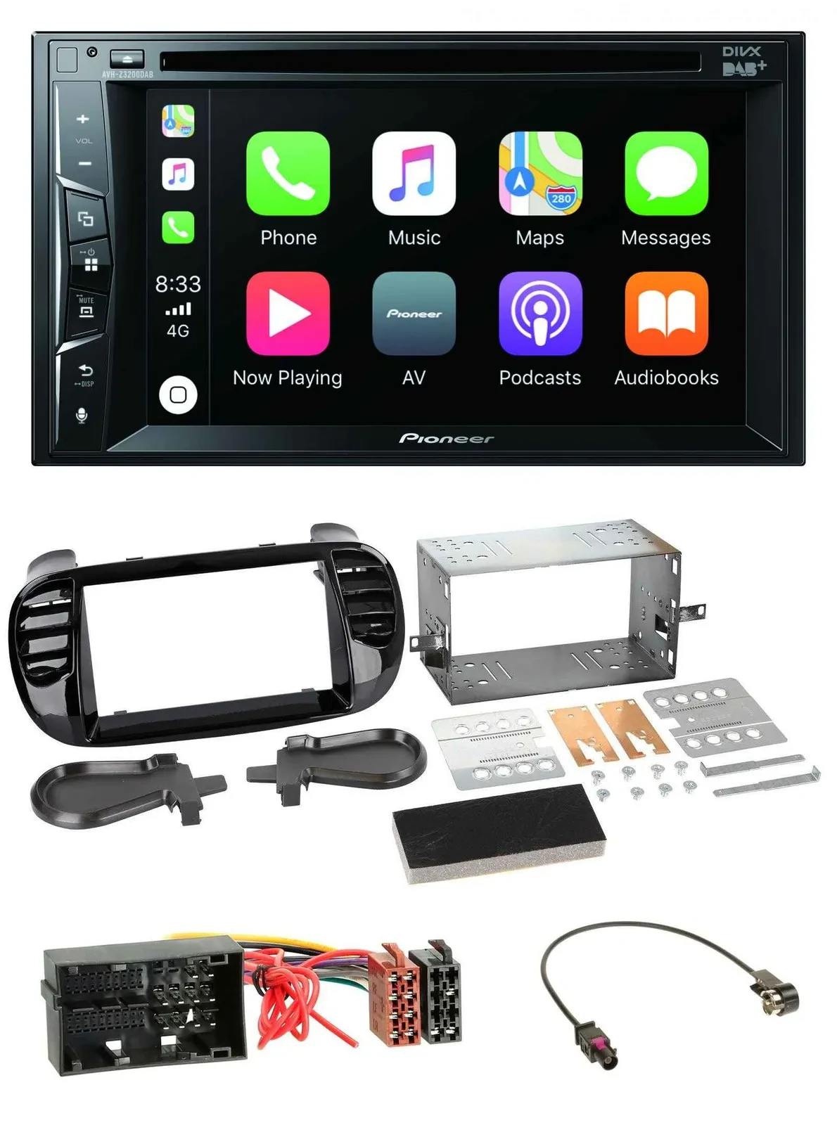 Pioneer MP3 USB DVD Bluetooth DAB 2DIN Autoradio für Fiat 500 (ab 12) schwarz