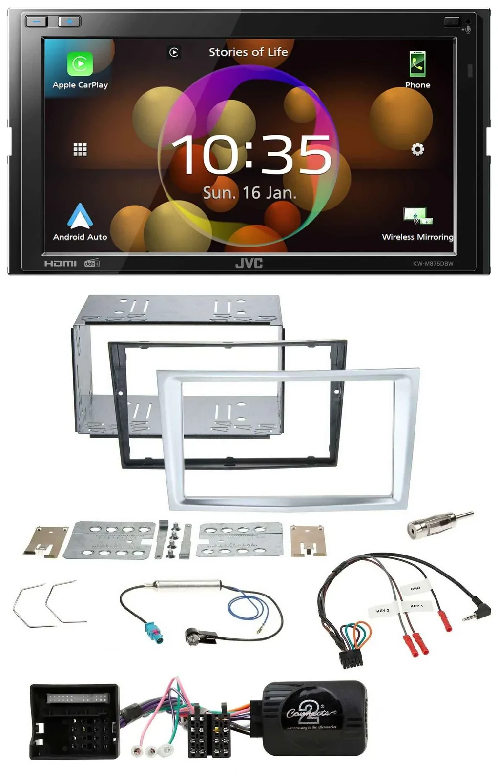 JVC DAB Lenkrad 2DIN Bluetooth USB Autoradio für Opel Zafira Astra H Corsa D mat