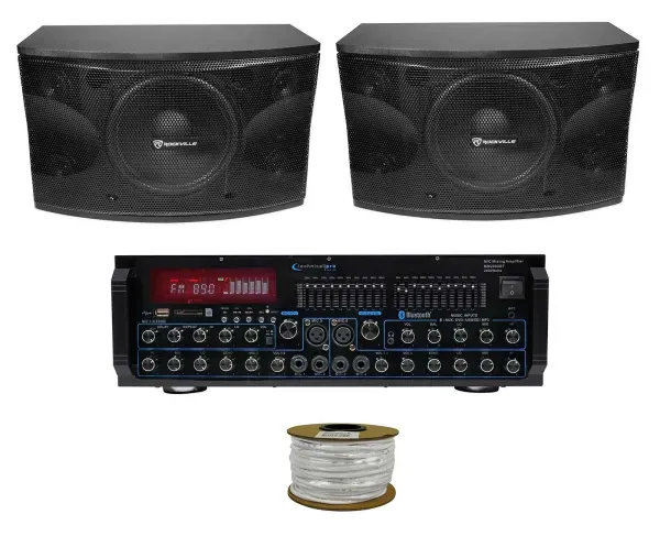 Pair Rockville KPS12 12" 3-Way 1600w Karaoke Speakers+Bluetooth Amplifier Mixer