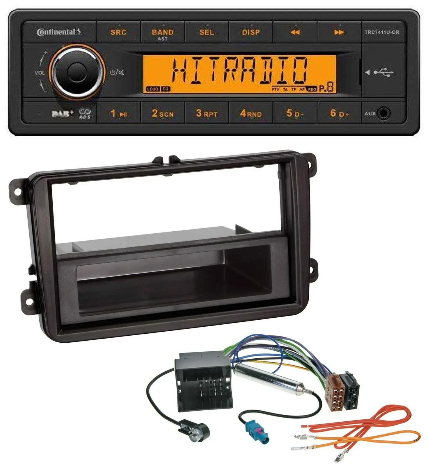 Автомагнитола Continental 1 DIN DAB MP3 AUX USB для Seat Alhambra (с 2010), Leon (2009–2012)