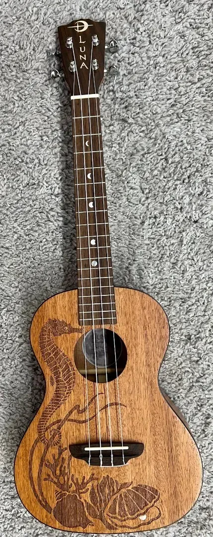 Luna UKE PEARL T Tenor Size All Solid Mahogany Ukulele w/Seahorse Design and Bag