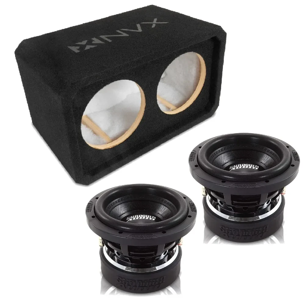 NVX NE82S Dual 8" Sealed 3/4" MDF Sub Enclosure w/ 8" U Series Car Subwoofer