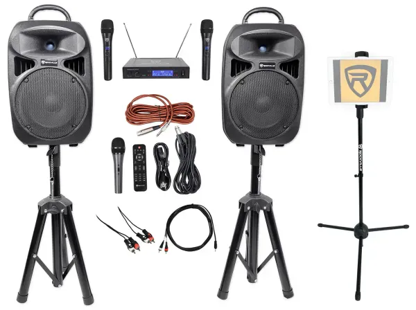 Rockville 8" iPhone/ipad/Laptop/TV Karaoke Machine/System+Wireless Mics+Stand