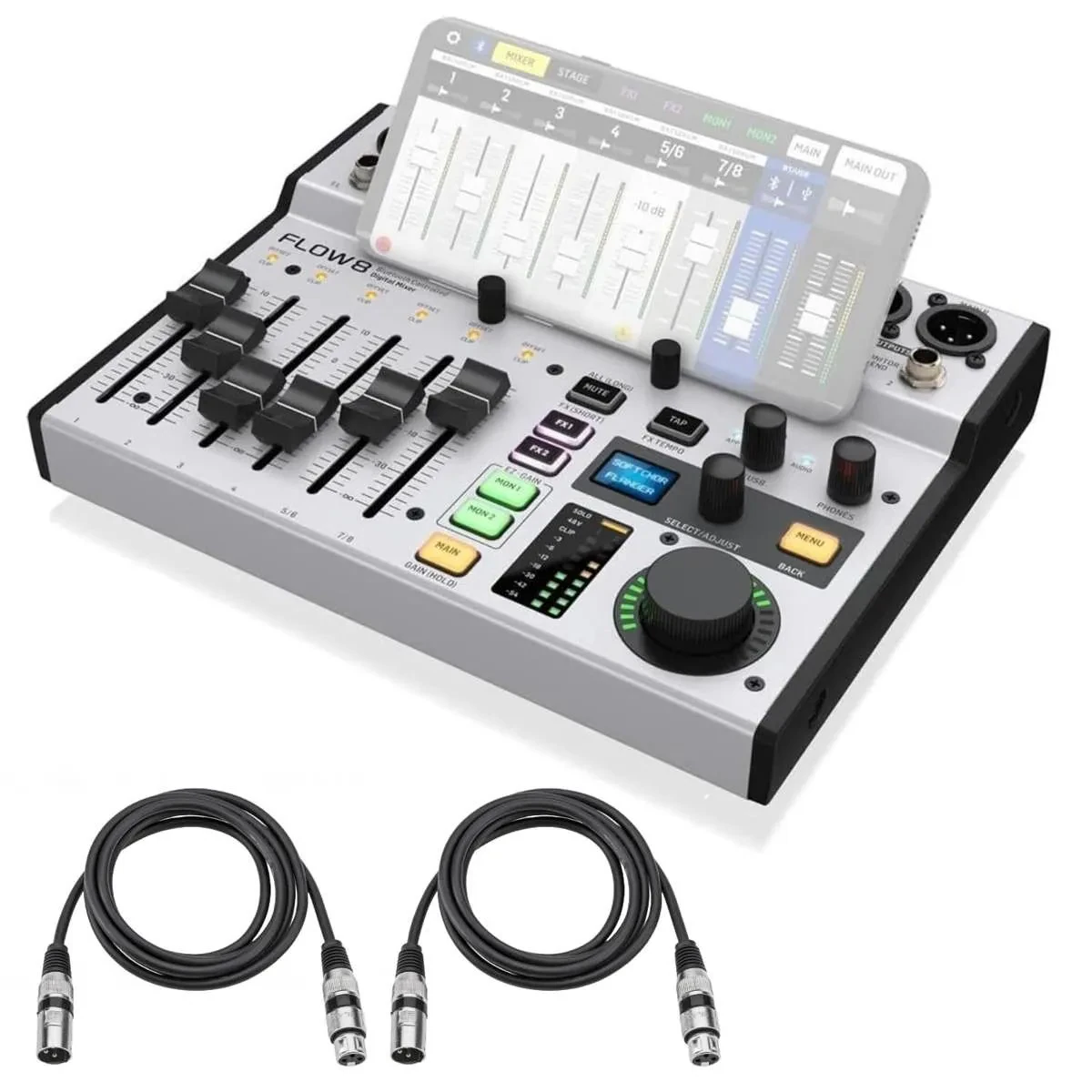 Behringer FLOW 8 8-Input Digital USB Audio Mixer with Bluetooth, Bundle with XLR